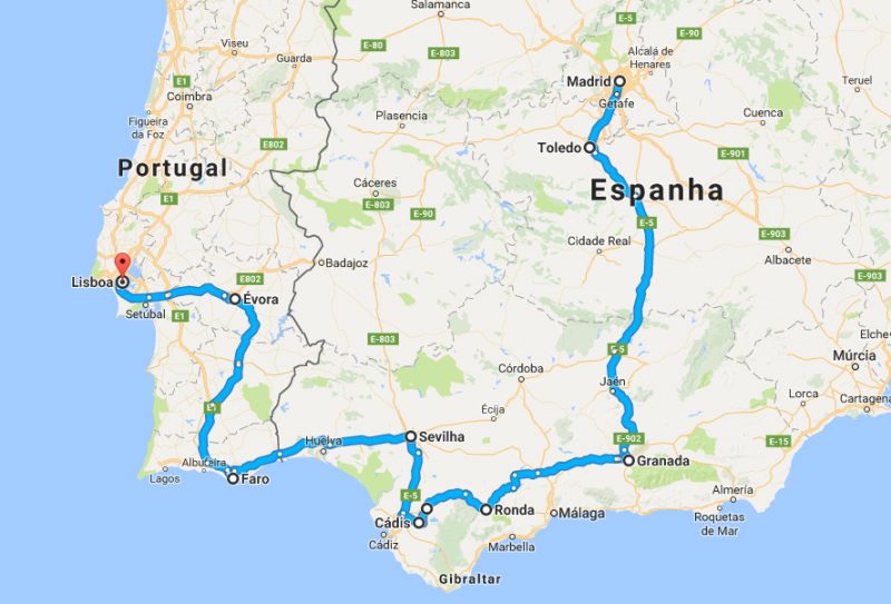 Mapa de Portugal e Espanha - Europa Destinos