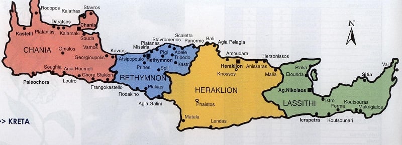 Mapa regiões de Creta
