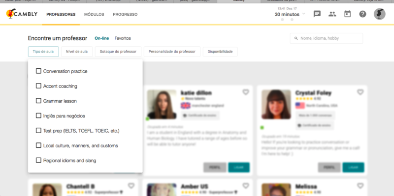 Os professores e objetivos dos curso de inglês da Cambly são bem definidos