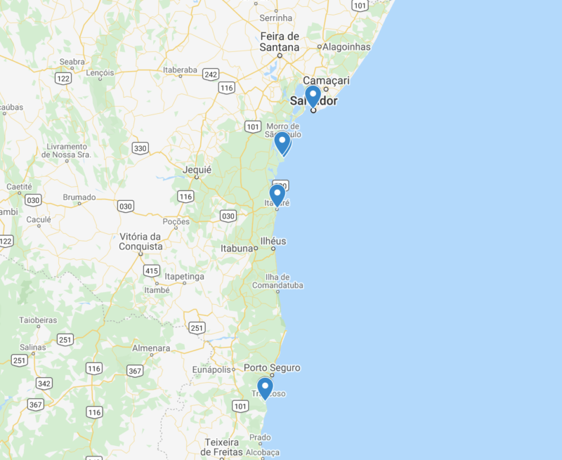 Roteiro Bahia: localização da cidades que vamos falar nesse post.