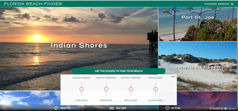 O buscador de praias da Flórida, desenvolvido em parceria com o Google Street View.O buscador de praias da Flórida, desenvolvido em parceria com o Google Street View.