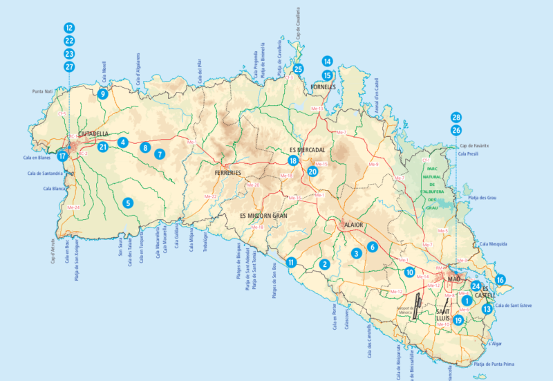 Mapa Menorca Praias